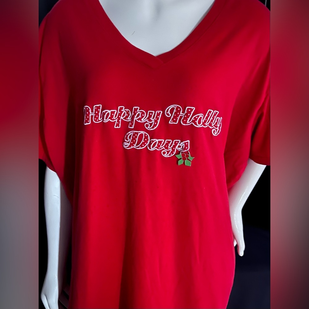WOMENS RED CHRISTMAS THEME SLEEP NIGHT SHIRT Happy Holly Days One Size